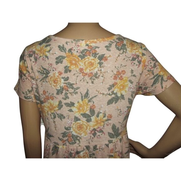 Bobbie Brooks Babydoll Top Womens Size Small Peach Pink Gold Floral knit tiered - Picture 9 of 12